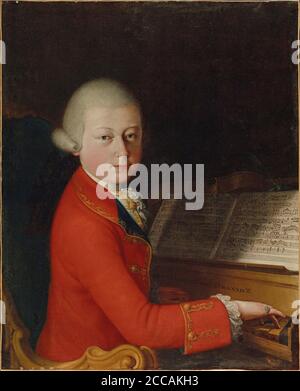 Ritratto di Wolfgang Amadeus Mozart (1756-1791) all'età di 13 anni a Verona. Museo: COLLEZIONE PRIVATA. Autore: GIAMBETTINO CIGNAROLI. Foto Stock