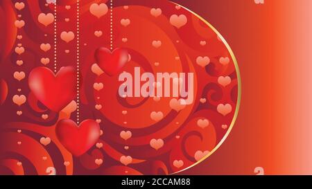 Grande cuore rosso con decorazioni floreali e disegno swirls. Illustrazione Vettoriale