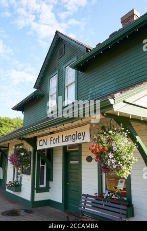 Heritage CNR Canadian National Railway Station nella città di Fort Langley, British Columbia, Canada Foto Stock