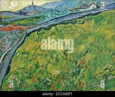 Campo di grano chiuso con sole nascente. Museo: Museo Kröller-Müller, Otterlo. AUTORE: VINCENT VAN GOGH. Foto Stock