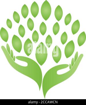Mani, foglie, naturopata, benessere, logo Illustrazione Vettoriale