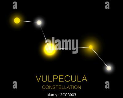 Costellazione di Vulpecula. Stelle gialle luminose nel cielo notturno. Un grappolo di stelle nello spazio profondo, l'universo. Illustrazione vettoriale Illustrazione Vettoriale