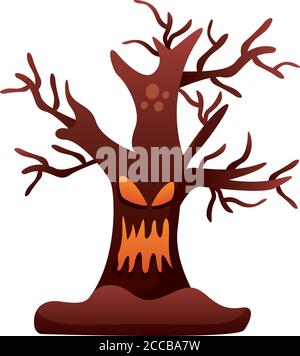 albero incantato con disegno di illustrazione vettoriale con icona di stile di degassamento della faccia Illustrazione Vettoriale