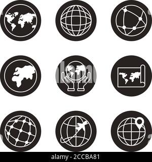 pacchetto di nove world planet set icone disegno vettoriale illustrazione Illustrazione Vettoriale