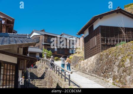 Magome-juku a Nakatsugawa, Gifu, Giappone. Magome-juku era una storica città post del famoso sentiero Nakasendo tra Edo (Tokyo) e Kyoto. Foto Stock