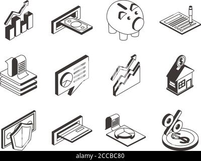 pacchetto di dodici tasse set icone disegno vettoriale illustrazione Illustrazione Vettoriale