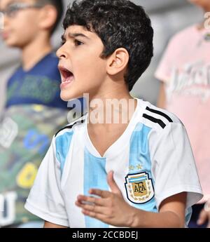 Giovane fan argentino. Stadio internazionale Khalifa, Doha, Qatar Foto Stock