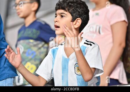 Giovane fan argentino. Stadio internazionale Khalifa, Doha, Qatar Foto Stock