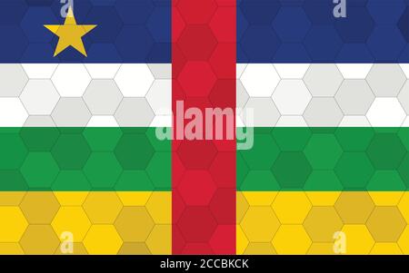 Illustrazione della bandiera della Repubblica Centrafricana. Futuristica bandiera Centrafricana con vettore di sfondo astratto esagonale. Repubblica Centrafricana Illustrazione Vettoriale