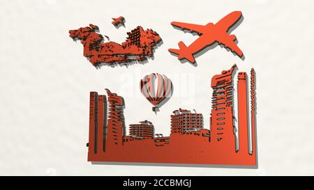Icona di disegno 3D aereo volante, illustrazione 3D Foto Stock