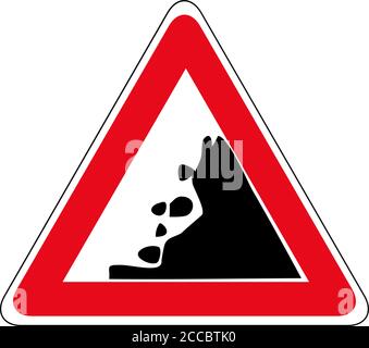 Pericolo caduta rocce segnale di traffico. Icona strada isolata. Caduta di pietre. Illustrazione Vettoriale