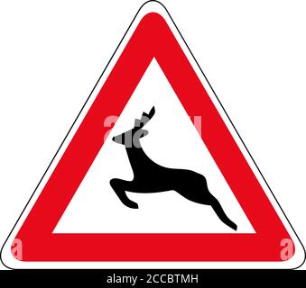 Indicazioni stradali per attraversamento di cervi. Attenzione ai segnali stradali di avvertimento per il passaggio dei cervi. Illustrazione Vettoriale