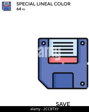 Salva icona colore lineare speciale. Modello di disegno simbolo illustrazione per elemento dell'interfaccia utente Web mobile. Pittogramma moderno a colori perfetto su tratti modificabili. Illustrazione Vettoriale