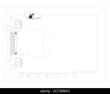 Profilo interno della camera da letto. Piano per l'inserimento di mobili nelle camere da letto. Vista dall'alto. Illustrazione vettoriale Illustrazione Vettoriale