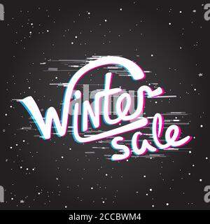 glitch vendita invernale testo e fiocco di neve Illustrazione Vettoriale