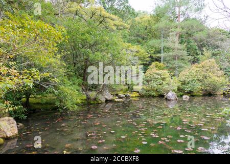 Kyoto, Giappone - Giardino giapponese al Tempio Konchi-in di Kyoto, Giappone. Il Tempio fu originariamente costruito nel 1394-1427. Foto Stock