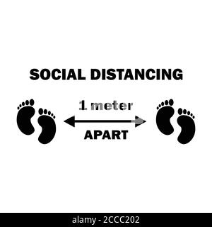 Social Distancing Two Footprint 1 m a parte. Un metro Apart Social Distancing misure preventive piedi diagramma del segno piede durante epidemia di virus Pandemic Illustrazione Vettoriale