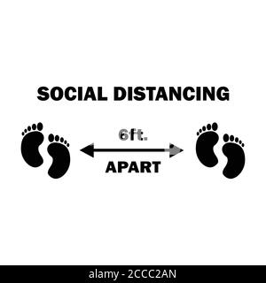 Social Distancing Two Footprint a distanza di circa 1,6 metri. Six Feet Apart Social Distancing misure preventive Feet Foot Sign diagramma durante l'epidemia di virus Pandemic Illustrazione Vettoriale