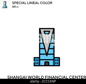 Shangrai World Financial Center icona colore lineare speciale. Modello di disegno simbolo illustrazione per elemento dell'interfaccia utente Web mobile. Pittogramma moderno dai colori perfetti Illustrazione Vettoriale