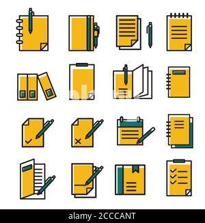 Icona del notebook Imposta colore vettore simbolo Nota. Elementi di disegno vettoriali. Stile icona linea Illustrazione Vettoriale