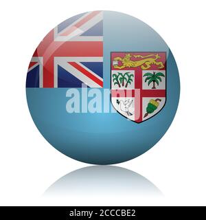 Fijian bandiera vetro sfera su luce specchio superficie illustrazione vettoriale Illustrazione Vettoriale