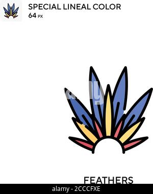 Piume icona colore lineare speciale. Modello di disegno simbolo illustrazione per elemento dell'interfaccia utente Web mobile. Pittogramma moderno a colori perfetto su tratti modificabili. Illustrazione Vettoriale