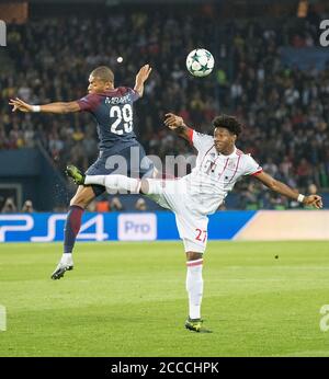 Anteprima della finale della Champions League 2020 Parigi St.Germain-FC Bayern Monaco il 23 agosto 2020. Archivio foto; David ALABA r. (M) in duelli contro Kylian MBAPPE (Parigi), azione, Soccer Champions League, Preliminary Round 2nd Matchday, Gruppo B, Paris St. Germain - FC Bayern Monaco (M), il 09/27/2017 a Parigi/Francia. Â | utilizzo in tutto il mondo Foto Stock