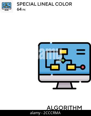 Algoritmo icona colore lineare speciale. Modello di disegno simbolo illustrazione per elemento dell'interfaccia utente Web mobile. Pittogramma moderno a colori perfetto su tratti modificabili. Illustrazione Vettoriale