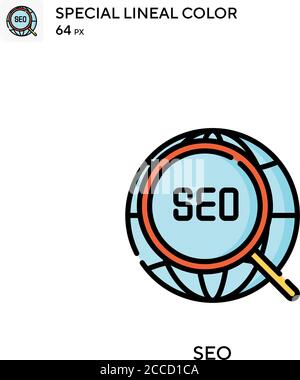 SEO icona colore lineare speciale. Modello di disegno simbolo illustrazione per elemento dell'interfaccia utente Web mobile. Pittogramma moderno a colori perfetto su tratti modificabili. Illustrazione Vettoriale