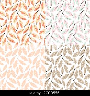 Collezione di quattro disegni senza giunture con piume bohémien disegnate a mano, illustrazione vettoriale Illustrazione Vettoriale