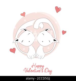 Due gatti innamorati, buon giorno di San Valentino, illustrazione vettoriale Illustrazione Vettoriale