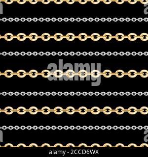 Motivo senza cuciture di piccole catene dorate e argentate su sfondo nero. Repeat design ready tessuto, stampe, tessuto. Foto Stock