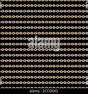 Motivo senza cuciture di piccole catene dorate su sfondo nero. Design di ripetizione pronto per decorazioni, tessuti, stampe, tessuti. Foto Stock