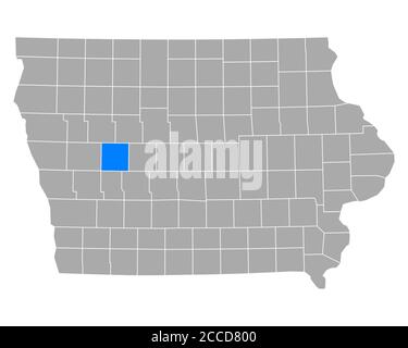 Carroll sulla mappa di Iowa Foto Stock