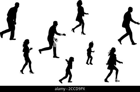 silhouette isolata per persone che camminano lateralmente Illustrazione Vettoriale