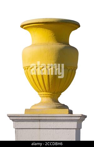 Elementi di decorazioni architettoniche di edifici, vasi di fiori e pommel per le strade di Minsk, luoghi pubblici. Foto Stock