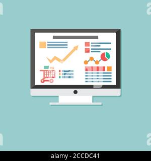 Computer a icone piatte, dispositivo elettronico, web design reattivo, elementi infografici Illustrazione Vettoriale
