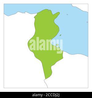 Mappa della Tunisia verde evidenziata con i paesi vicini. Illustrazione Vettoriale