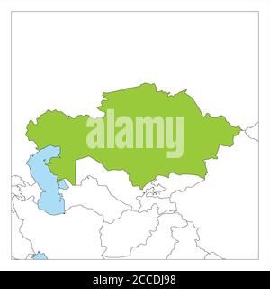 Mappa del verde del Kazakhstan evidenziata con i paesi vicini. Illustrazione Vettoriale