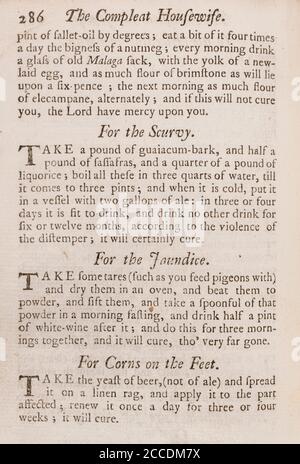 Covid Lockdown ha visto ricomparsa di casi di Scurvy con dieta carente di vitamina. ricetta del 18 ° secolo per rimedi scurvy. Vedere Aggiungi. Note per saperne di più Foto Stock