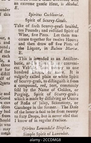 Covid Lockdown ha visto ricomparsa di casi di Scurvy con dieta carente di vitamina. ricetta del 18 ° secolo per rimedi scurvy. Vedere Aggiungi. Note per saperne di più Foto Stock