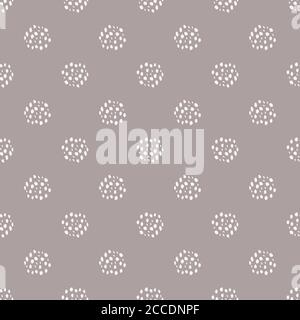 Cerchi punteggiati bianchi astratti che creano un effetto texture. Modello vettoriale senza giunture su sfondo rosa polveroso . Sfondo con sfere disegnate a mano irregolari Illustrazione Vettoriale