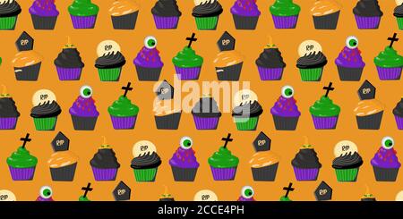 Dolci di Halloween, modello di carta digitale senza cuciture PER HALLOWEEN. DESSERT. Illustrazione vettoriale Illustrazione Vettoriale