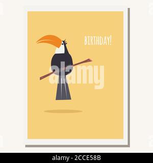 Biglietto d'auguri con simpatico pappagallo toucan e messaggio di testo, illustrazione vettoriale Illustrazione Vettoriale