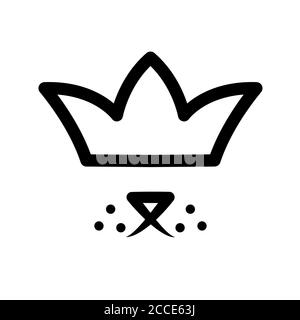 Logo PET in Crown. Segno nero del cane reale su sfondo bianco. Carino cucciolo felice in stile di lusso. Disegno linea animale testa king. Vettore elemento icona doggy Regno. Illustrazione Vettoriale