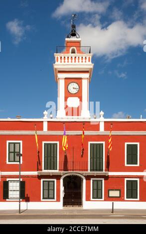Municipio, Plaza Esplanada, es Castells, Minorca Foto Stock
