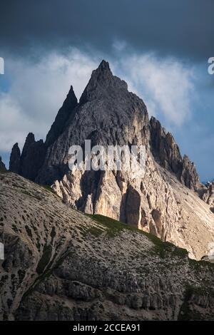 Tre Cime di Lavaredo, Sesto, Belluno, Rifugio Auronzo, Alto Adige, Dolomiti, Italia, Foto Stock