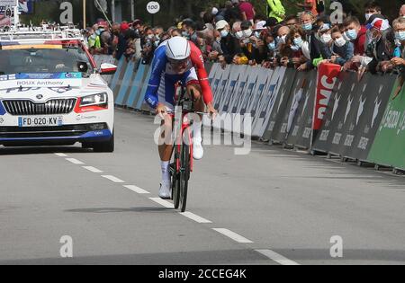 Grand-Champ, Francia. 21 agosto 2020. Anthony Roux in Groupama - FDJ durante il campionato francese 2020, Men's Elite Time Trial, il 21 agosto 2020 a Grand-Champ, Francia - Foto Laurent Lairys / MAXPPP Credit: Laurent Lairys/Agence Locevaphotos/Alamy Live News Foto Stock