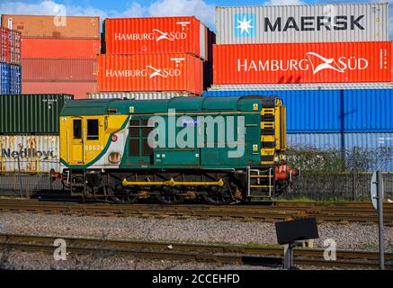 Terminal per container ferroviario Porto di Felixstowe Suffolk UK Foto Stock