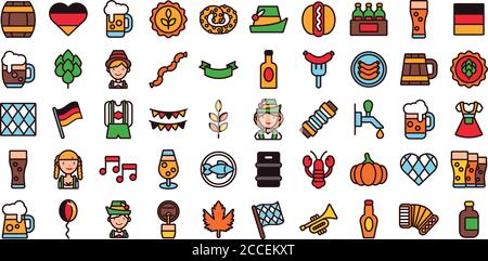 pacchetto di oktoberfest set cinquanta icone disegno vettoriale illustrazione Illustrazione Vettoriale